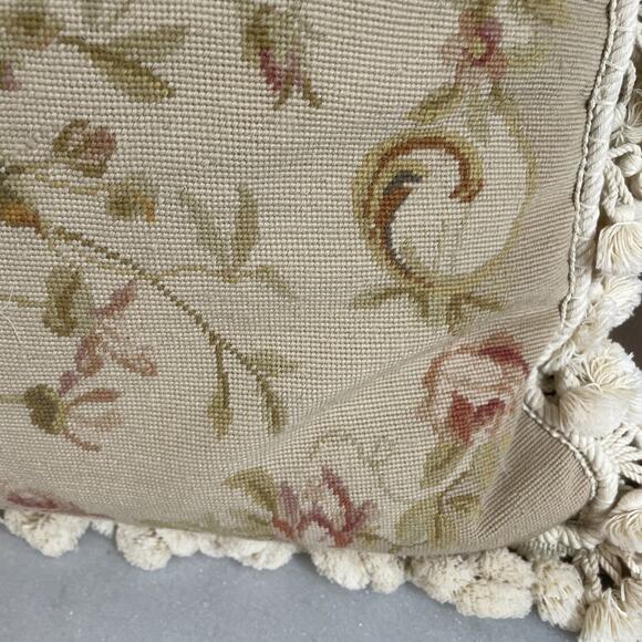 Qty. 3 Petit Point Needlepoint Wool Pillows 20” Sq & 12x14 French Abusson Style - Picture 7 of 16